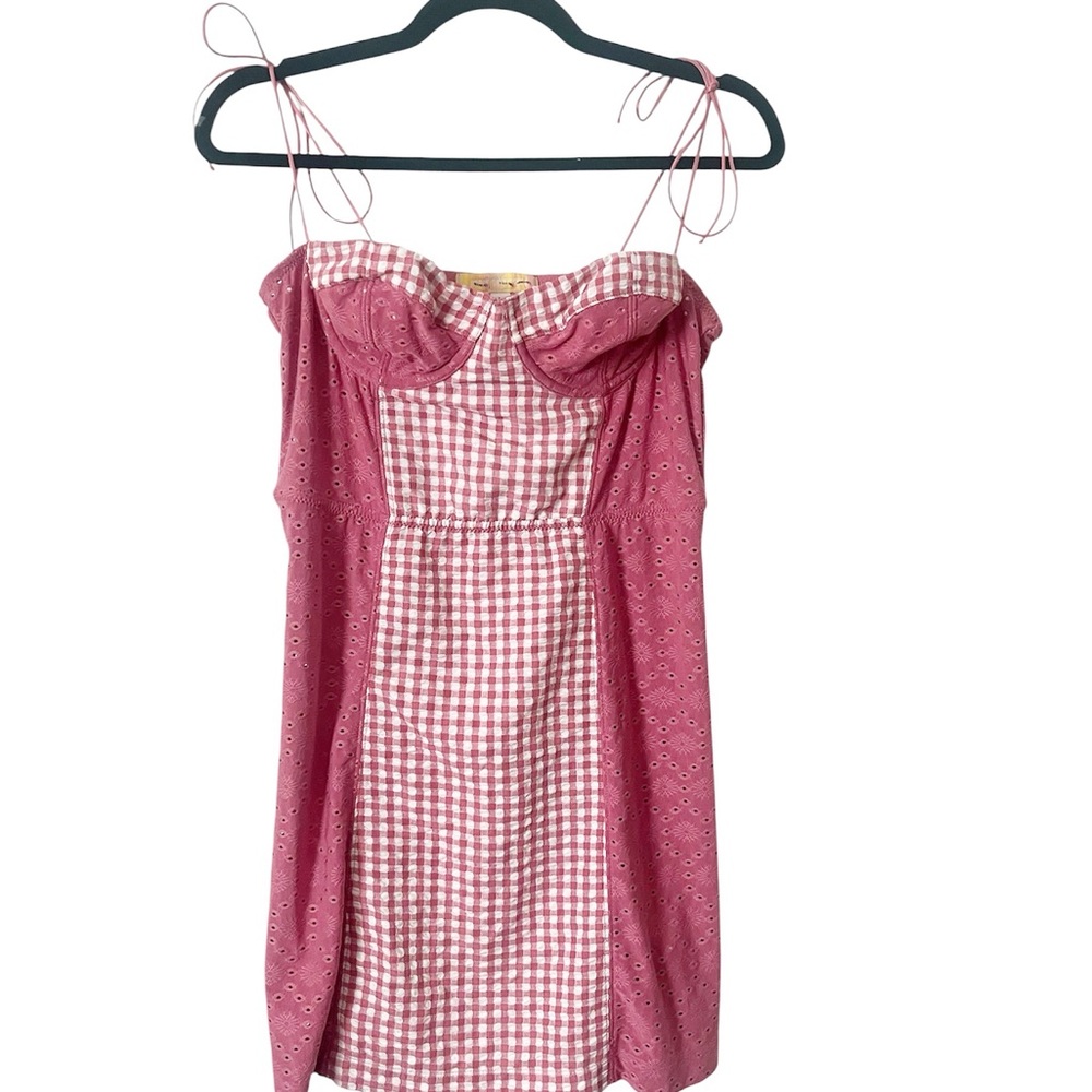 Urban Outfitters Pink Gingham & Eyelet Mini Dress